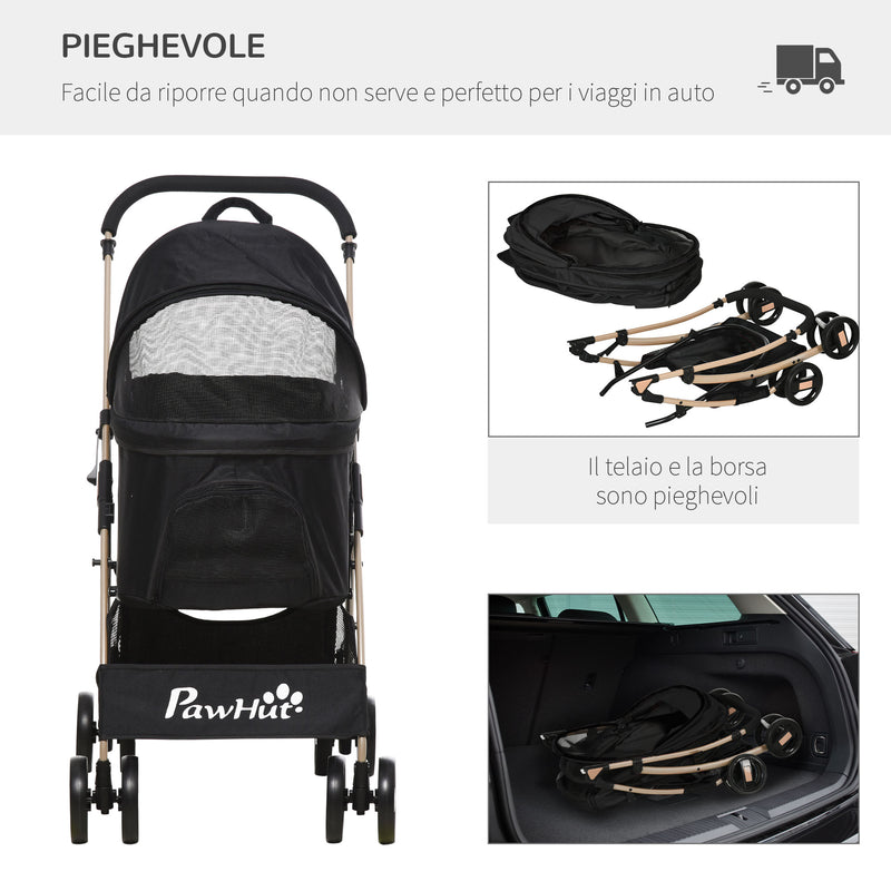 Passeggino per Cani Pieghevole 82x49,5x98 cm con Tettuccio Nero