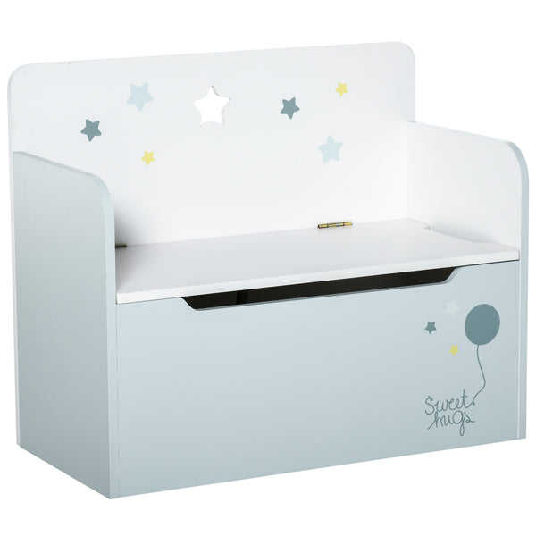 Panca Contenitore Portagiochi con Schienale in Legno 60x30x50 cm Azzurro acquista