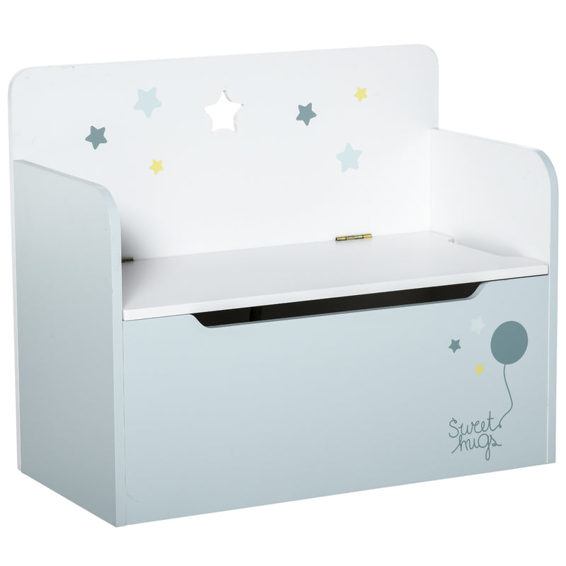 Panca Contenitore Portagiochi con Schienale in Legno 60x30x50 cm Azzurro  