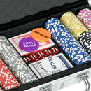Set Poker per 7-8 Giocatori con 300 Fiches 2 Mazzi di Carte e 5 Dadi con Valigetta in Alluminio e Poliestere Argento