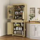 Credenza Cucina Stile Boho 2 Armadietti con Portaspezie e Cassetto 76x40x183 cm Rovere