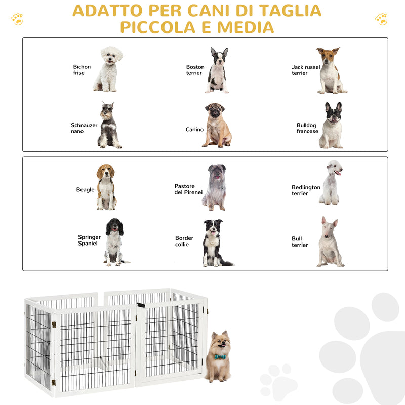 Cancelletto di Sicurezza per Cani di Piccola/Media Taglia 432x36x70 cm 6 Pannelli Pieghevoli in Legno e Acciaio Bianco