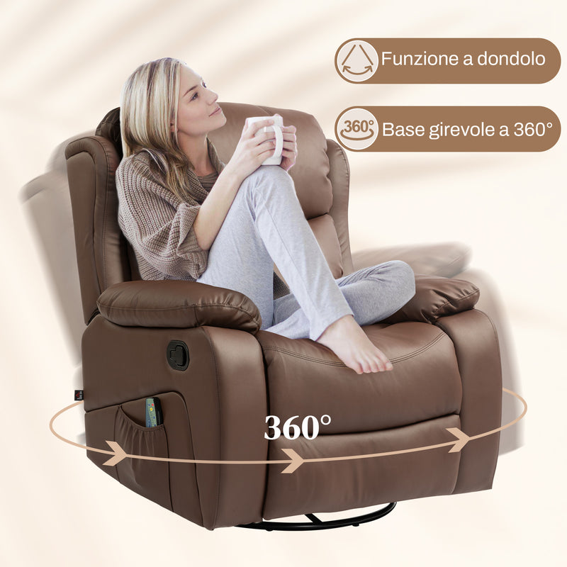 Poltrona Relax Massaggiante 97x92X104 cm Reclinabile e Riscaldante con 8 Punti Massaggianti Marrone  