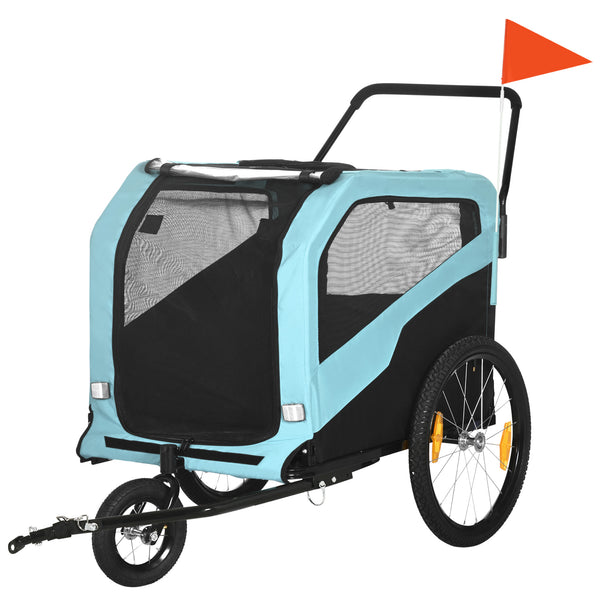 Rimorchio Bici per Cani 30kg max con 2 Ingressi e Tasche Portaoggetti  in Acciaio e Tessuto Oxford Blu online