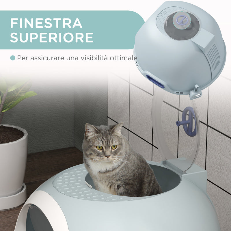 Toilette Chiusa per Gatti 47x55x44 cm con Vassoio Estraibile e Paletta Azzurro