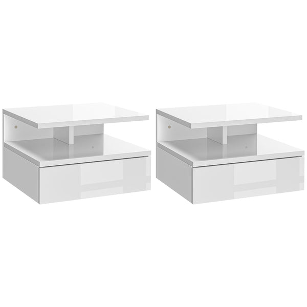 acquista Set 2 Comodini Sospesi 35x32x22,5 cm in Legno  Bianco Lucido