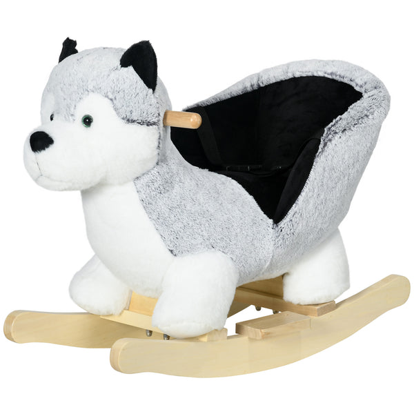 acquista Cavallo a Dondolo per Bambini in Legno e Peluche Cane Husky Grigio