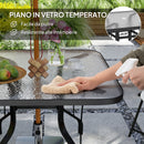 Tavolo da Giardino a 4 Posti 96,5x96,5x70 cm con Piano in Vetro e Foro per Ombrellone Ø54 mm Nero   