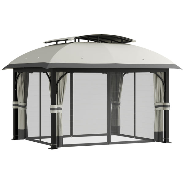 acquista Gazebo da Giardino 395x330x294 cm con Zanzariere e Doppio Tetto in Metallo e Poliestere Grigio Chiaro