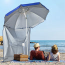 Ombrellone da Spiaggia Inclinabile con Tendine Laterali Ø191x211 cm in Poliestere e Acciaio Blu e Bianco  