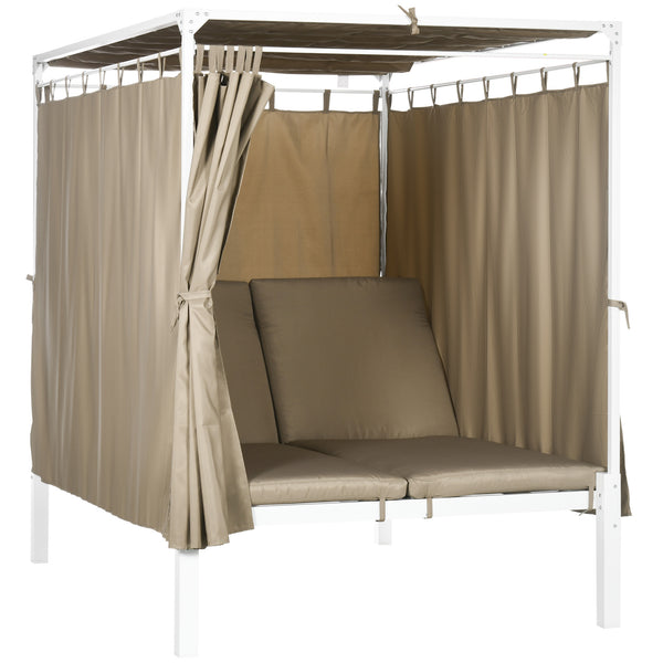 Lettino a Baldacchino da Esterno 210x149x200 cm Schienale Regolabile con Tende Khaki e Bianco prezzo