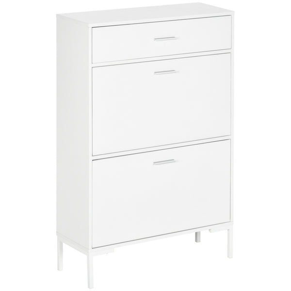 acquista Scarpiera 12 Paia di Scarpe 76x26x110 cm 2 Ante a Ribalta e Cassetto in MDF e Metallo Bianco