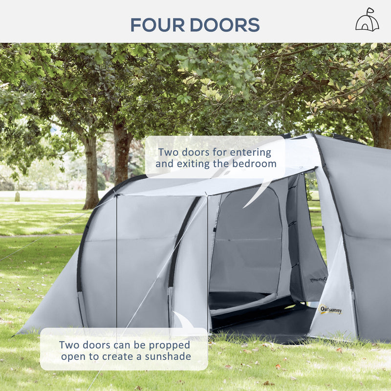 Tenda da Campeggio 4-6 Persone con 2 Camere Impermeabile con Baldacchino 590x245x193 cm  Grigio