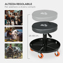 Sgabello da Officina con Ruote e Porta Attrezzi Ø40x25-48 cm Altezza Regolabile e Girevole Nero