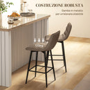Set 2 Sgabelli da Cucina Stile Nordico 45x47x84 cm in Tessuto Effetto Velluto e Metallo Marrone  