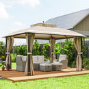 Gazebo da Giardino 370x303x290 cm Tende Laterali e Zanzariere Beige   