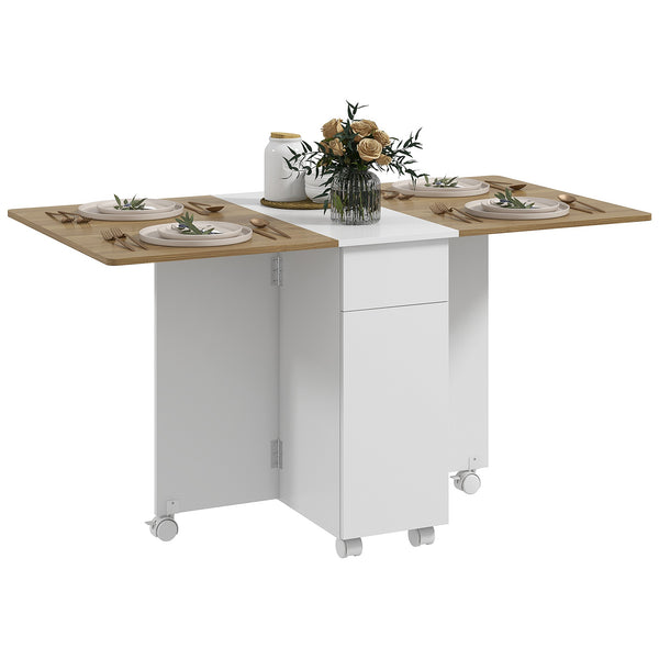 Tavolo Rettangolare Allungabile con Armadietto e Cassetti 140x76x74 cm Bianco e Color Legno acquista