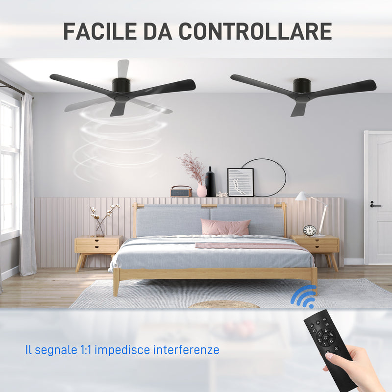 Ventilatore da Soffitto Reversibile a 3 Pale con 6 Velocità Ø132 cm Timer fino 8 Ore e Telecomando Nero