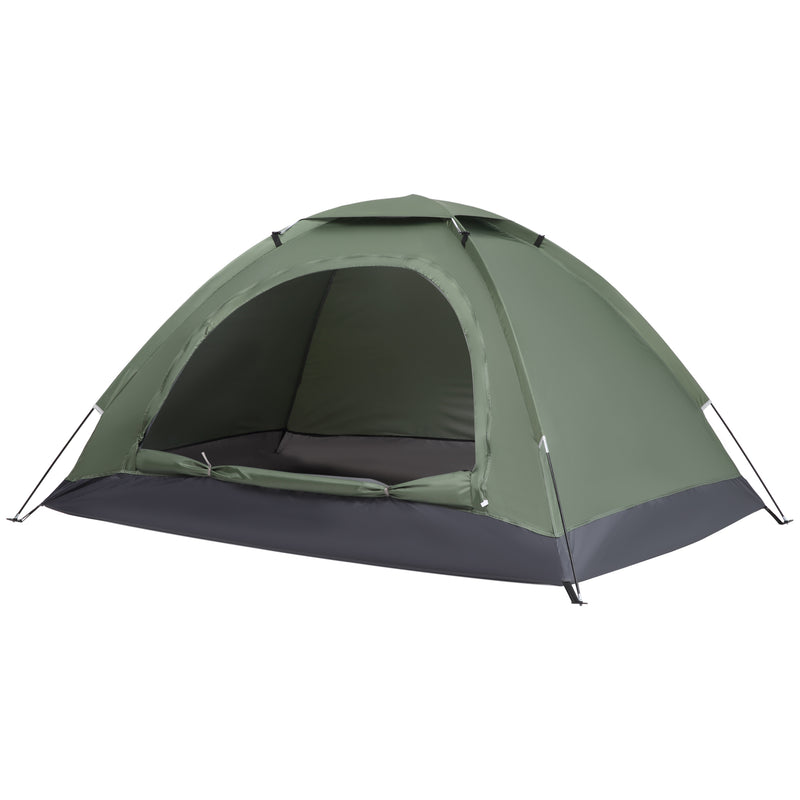Tenda da Campeggio 2 Posti  206x152x110 cm con Porta a Cerniera Zanzariera e Finestre a Rete Verde