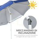Ombrellone da Spiaggia Inclinabile con Tendine Laterali Ø191x211 cm in Poliestere e Acciaio Blu e Bianco  