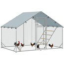 Recinto per Galline da 6 mq 300x200x195 cm per 6-8 Animali con Tetto Impermeabile Mangiatoia e Posatoio Argento  