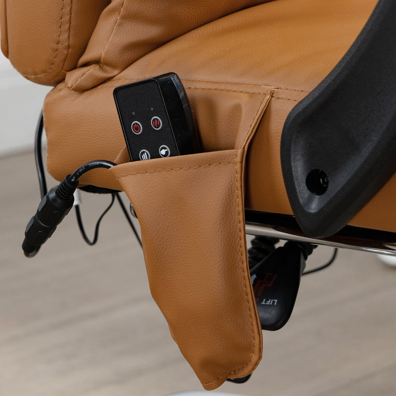 Sedia da Ufficio 6 Punti Massaggianti e Riscaldamento Lombare in Finta Pelle Marrone Chiaro   