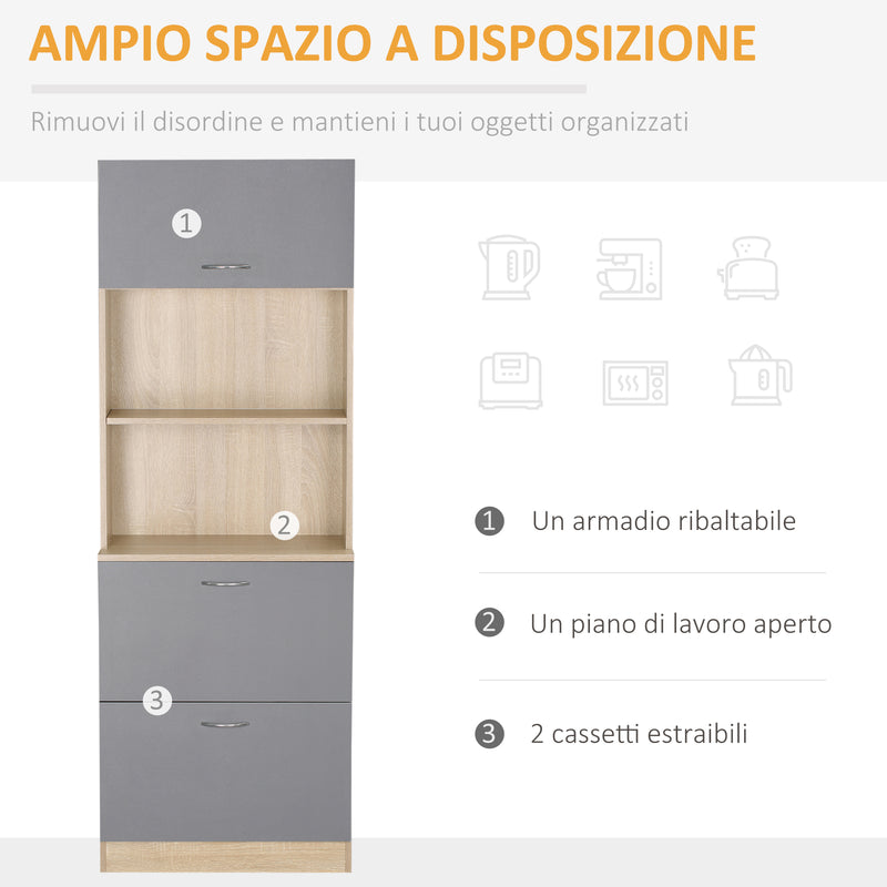 Madia Credenza per Cucina 2 Cassetti e Armadietto 60x38x168 cm in Legno  Grigio