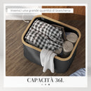 Cesto Portabiancheria Pieghevole da 36L in Bambù e Poliestere Nero  