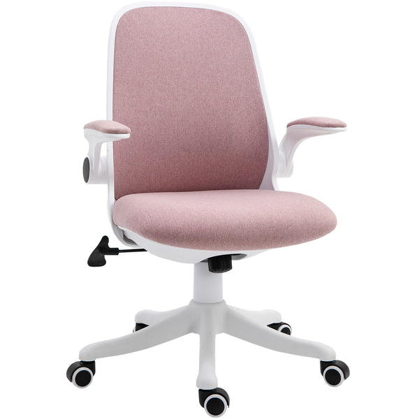 Sedia da Ufficio Ergonomica Altezza Regolabile 62,5x60x94-104 cm in Tessuto Effetto Lino Bianco e Rosa online