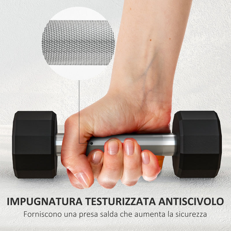 Set 2 Manubri Palestra Esagonali 2 kg con Impugnatura Antiscivolo Nero