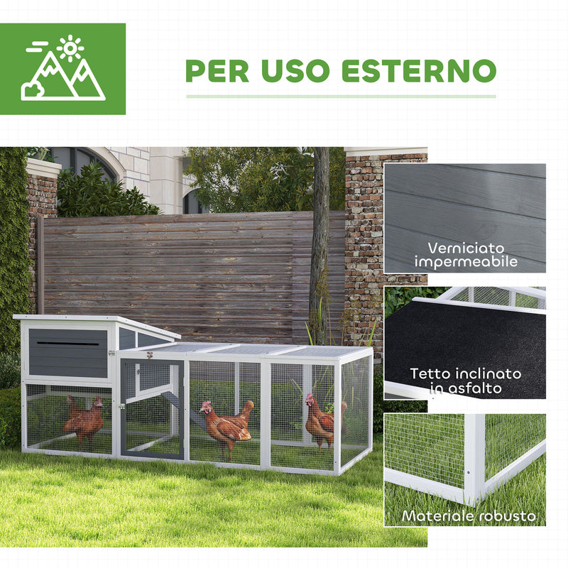 Pollaio da Giardino con Nido per Cova e Area Esterna 214x101x 91,5 cm Grigio  