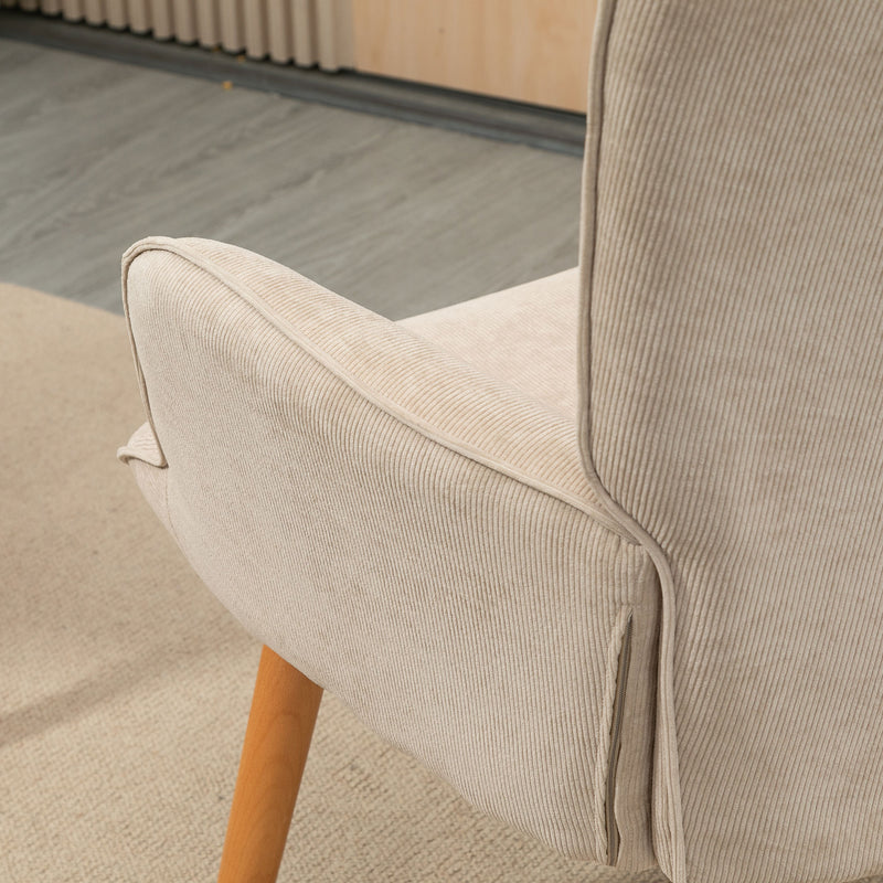 Poltrona Relax con Pouf Poggiapiedi in Velluto a Costine Beige   