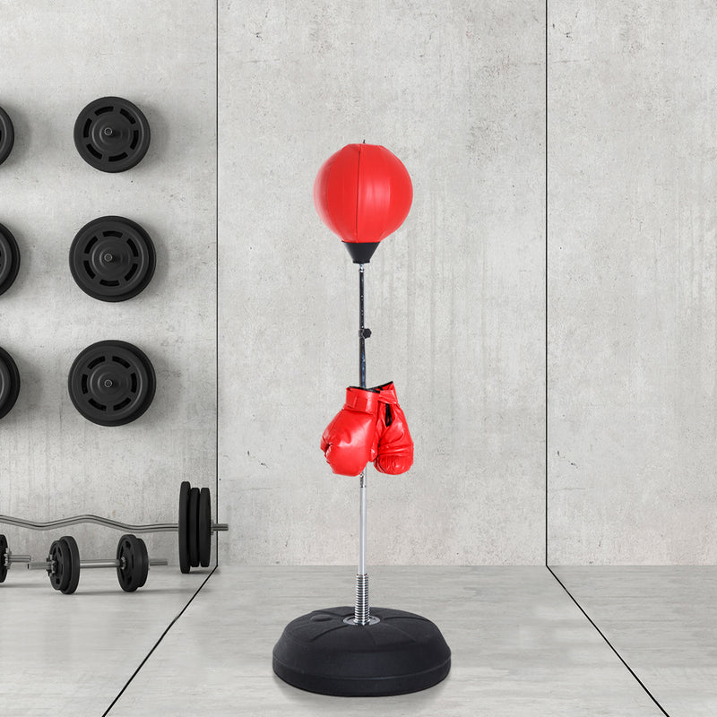 Punching Ball da Terra Altezza Regolabile Base Riempibile Ø43x126-144 cm Guantoni Inclusi Rosso 
