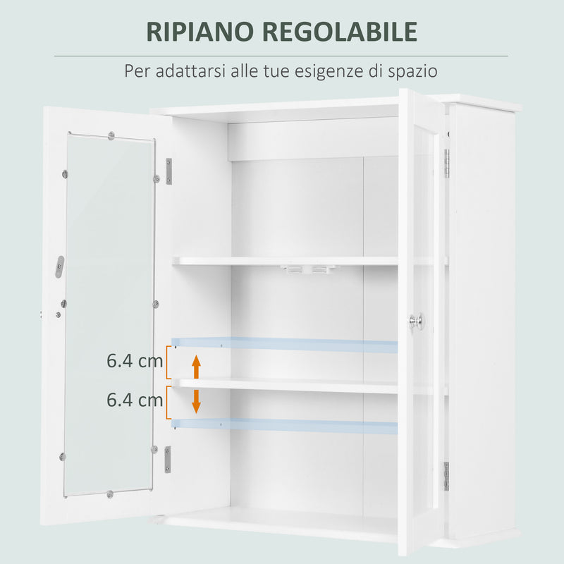Pensile da Bagno Armadietto con Anta a Vetro 55x20x65 cm in Legno Bianco  
