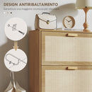 Scarpiera 3 Ante 18 Paia di Scarpe in Legno e Rattan 80x25x120 cm Marrone 