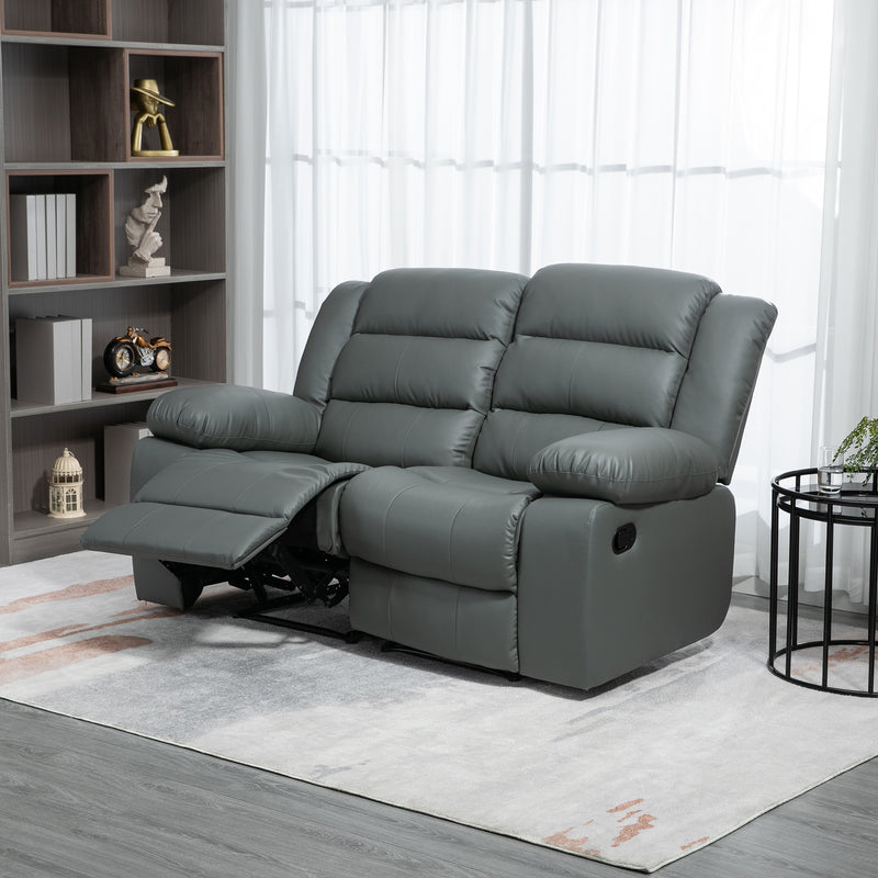 Divano 2 Posti Reclinabile 168x93x102 cm con Schienale Diviso e Poggiapiedi in Similpelle Grigio