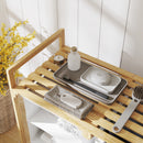 Cesto Portabiancheria 70x36x70 cm con 2 Borse Estraibili e Ripiano in Bambù Bianco   