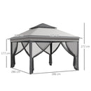 Gazebo da Giardino 326x326x272 cm Altezza Regolabile e Zanzariere Grigio Chiaro e Scuro   
