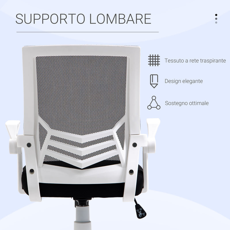 Sedia Operativa Ergonomica Altezza regolabile 94-104 cm Tessuto Effetto Lino Bianco e Nero 