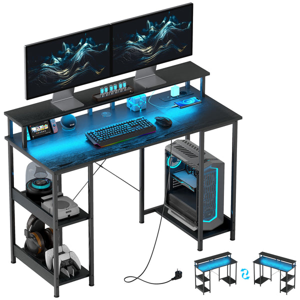 Scrivania per PC 120x 50x89,5 cm Reversibile con Prese Elettriche Luci e Supporto Monitor Nero acquista