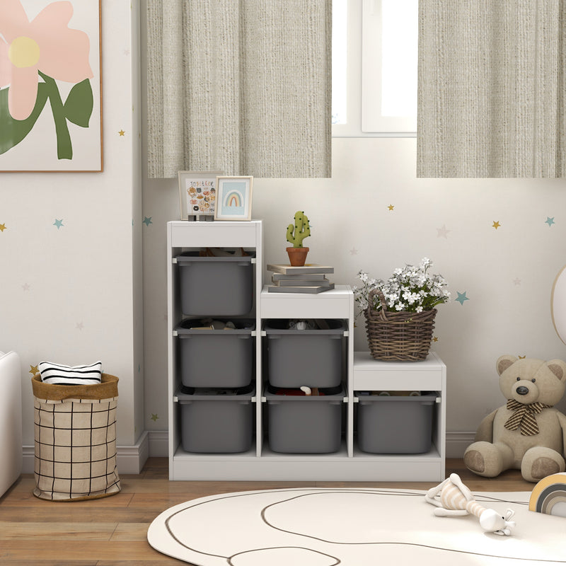 Scaffale Portagiochi per Bambini a 3 Livelli 6 Contenitori 96x38,5x90 cm Grigio 