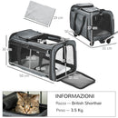 Trasportino per Cani e Gatti 4 in 1 Pieghevole 50x31x37 cm con Maniglia Telescopica Grigio