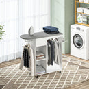 Mobile Asse da Stiro 125x43,5x112 cm con Ruote Barra per Abiti e Ripiani Bianco  