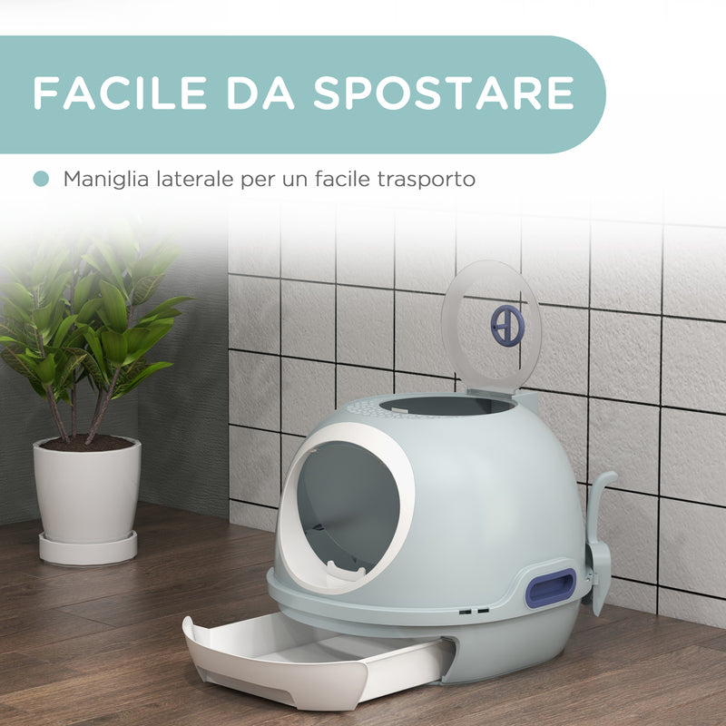 Toilette Chiusa per Gatti 47x55x44 cm con Vassoio Estraibile e Paletta Azzurro