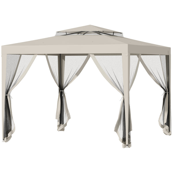 Gazebo da Giardino con Zanzariera Doppio Tetto 3x3m Telaio in Metallo Beige online