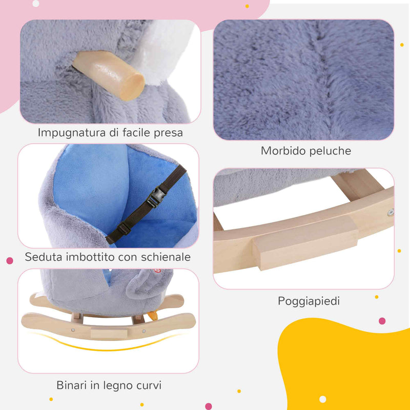 Cavallo a Dondolo per Bambini in Legno e Peluche Pinguino Grigio  