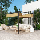 Gazebo Pergola da Giardino 300x300x227H cm con Tetto Retrattile e Fori di Drenaggio Beige e Nero   