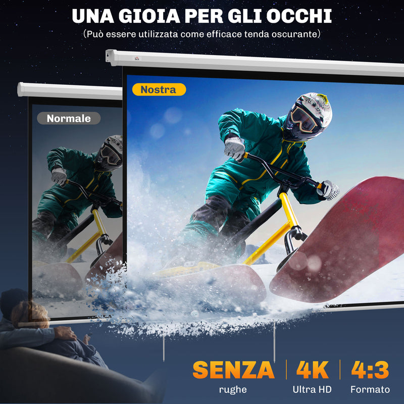 Telo Proiettore  84"" Formato 4:3 a Parete o Soffitto 181x8x138 cm Bianco 