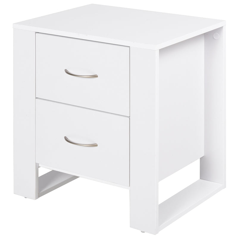 Comodino Moderno  con 2 Cassetti per Camera da Letto 48x39x54 cm in Legno Bianco