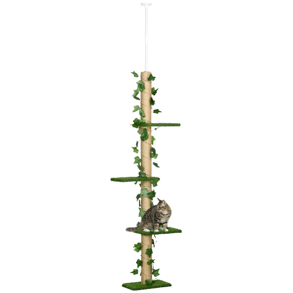 Albero Tiragraffi per Gatti Asta Regolabile a Soffitto Alto 202-242 cm Verde online